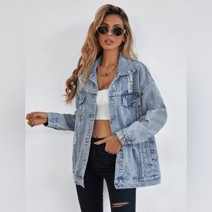 Distressed Denim Jacket NWT Size L
